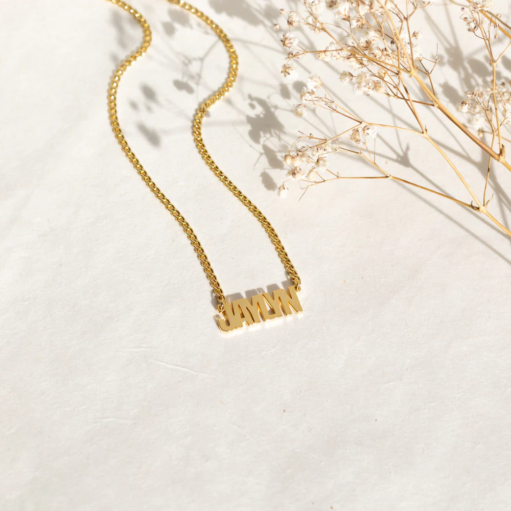 Block Name Necklace w/ Cuban Chain - Image 4