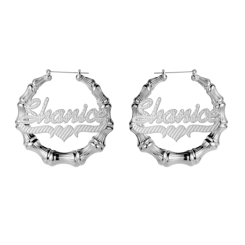 Double Plated Bamboo Name Hoop Earrings - Image 5