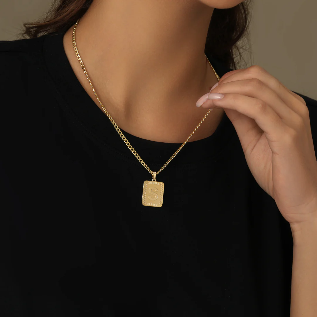 Embossed Initial Necklace w/ Cuban Chain - Image 3
