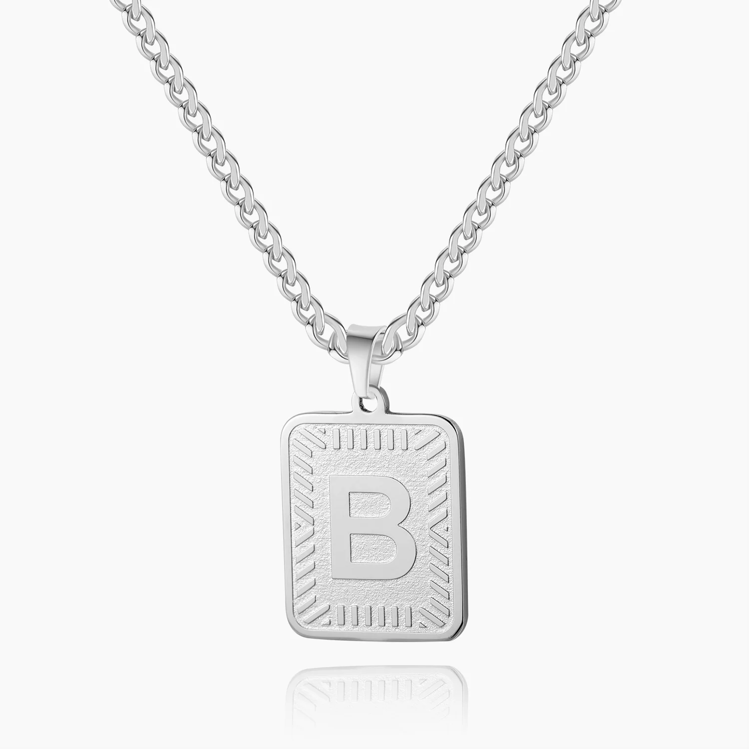 Embossed Initial Necklace w/ Cuban Chain - Image 4