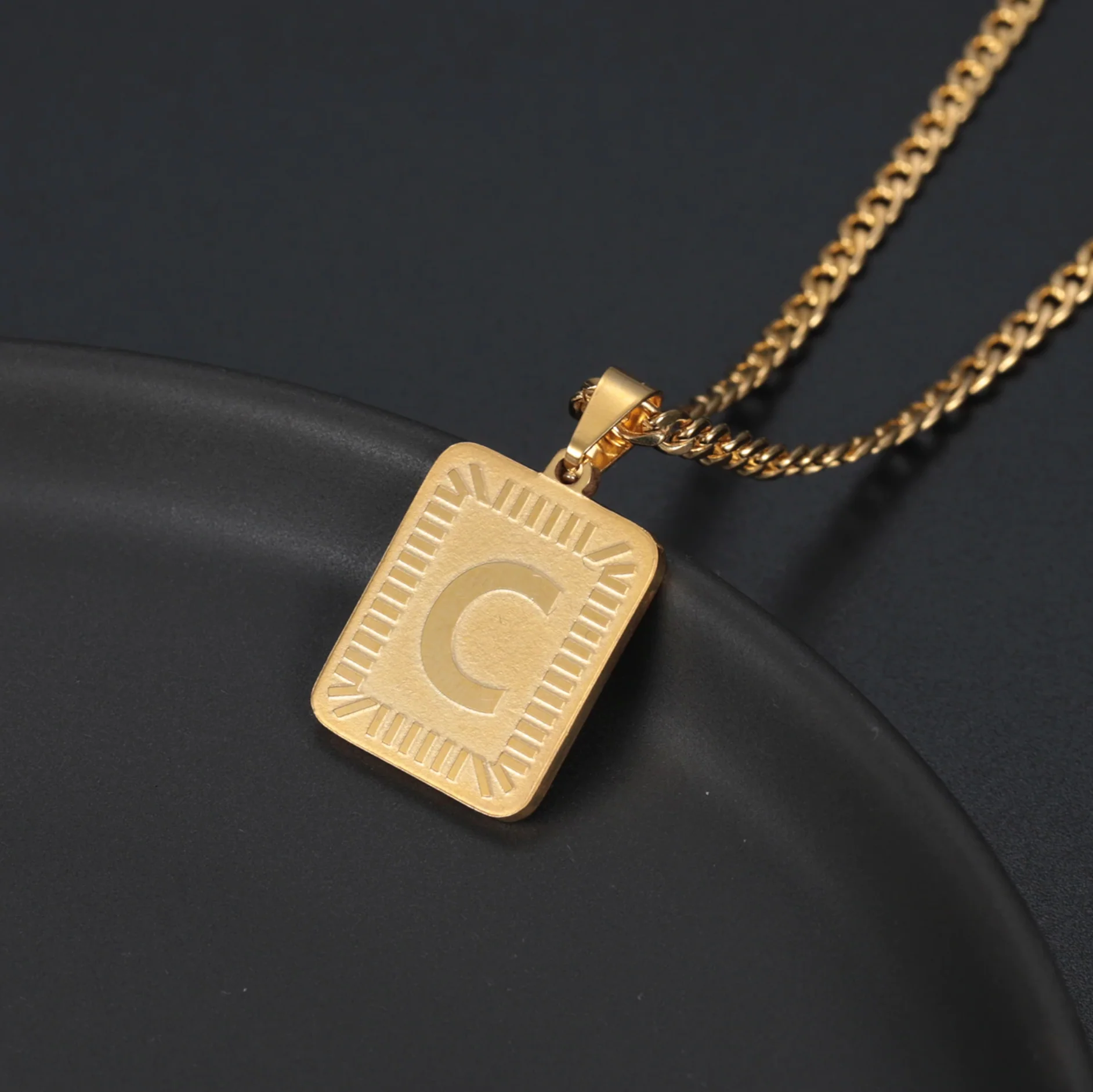 Embossed Initial Necklace w/ Cuban Chain - Image 6