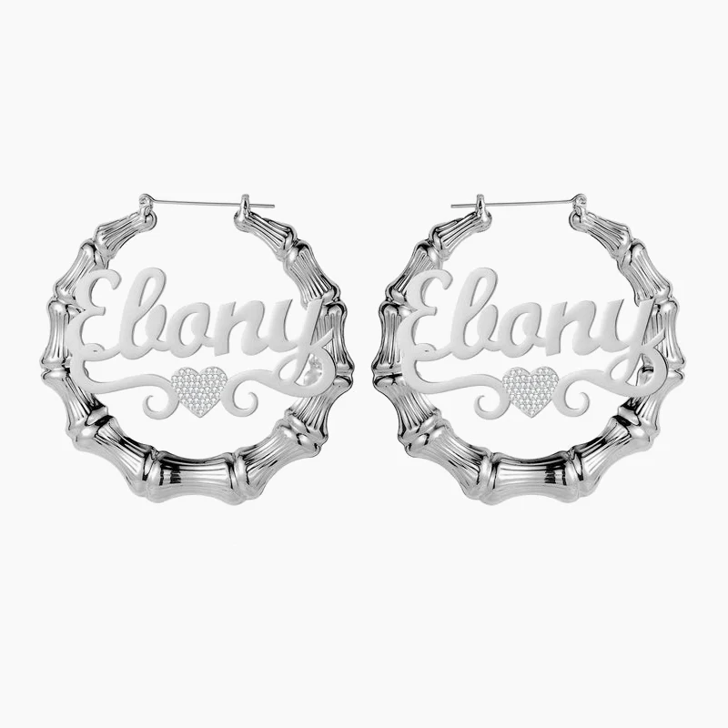 Heart Name Bamboo Hoop Earrings - Image 5