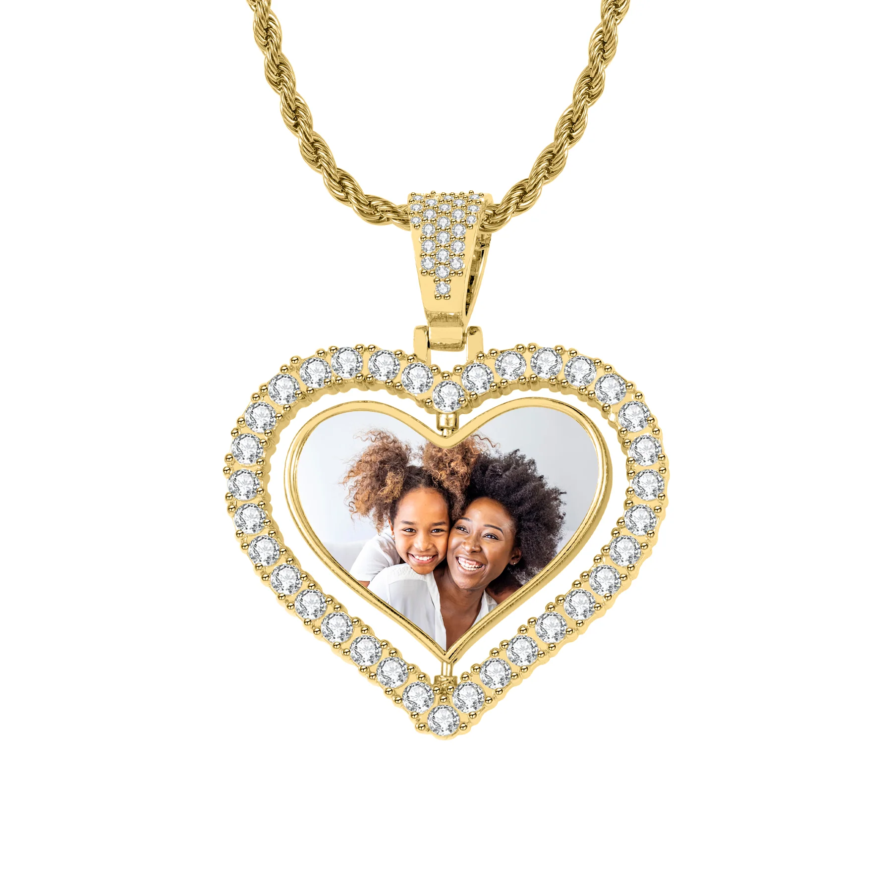 Iced Heart Spinning Photo Pendant - Image 4