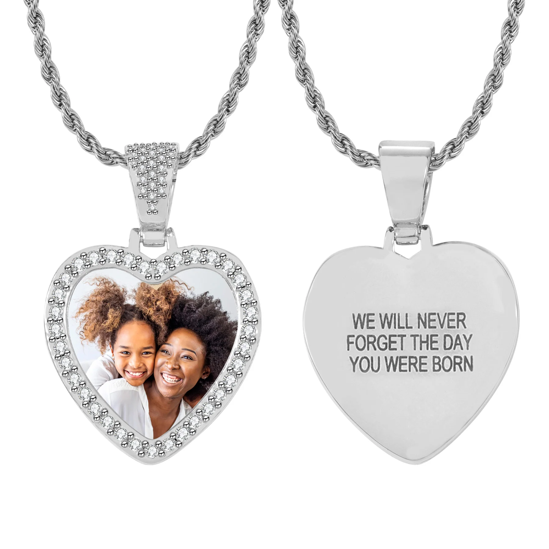 Iced Heart Photo Pendant w/ Engrave - Image 6