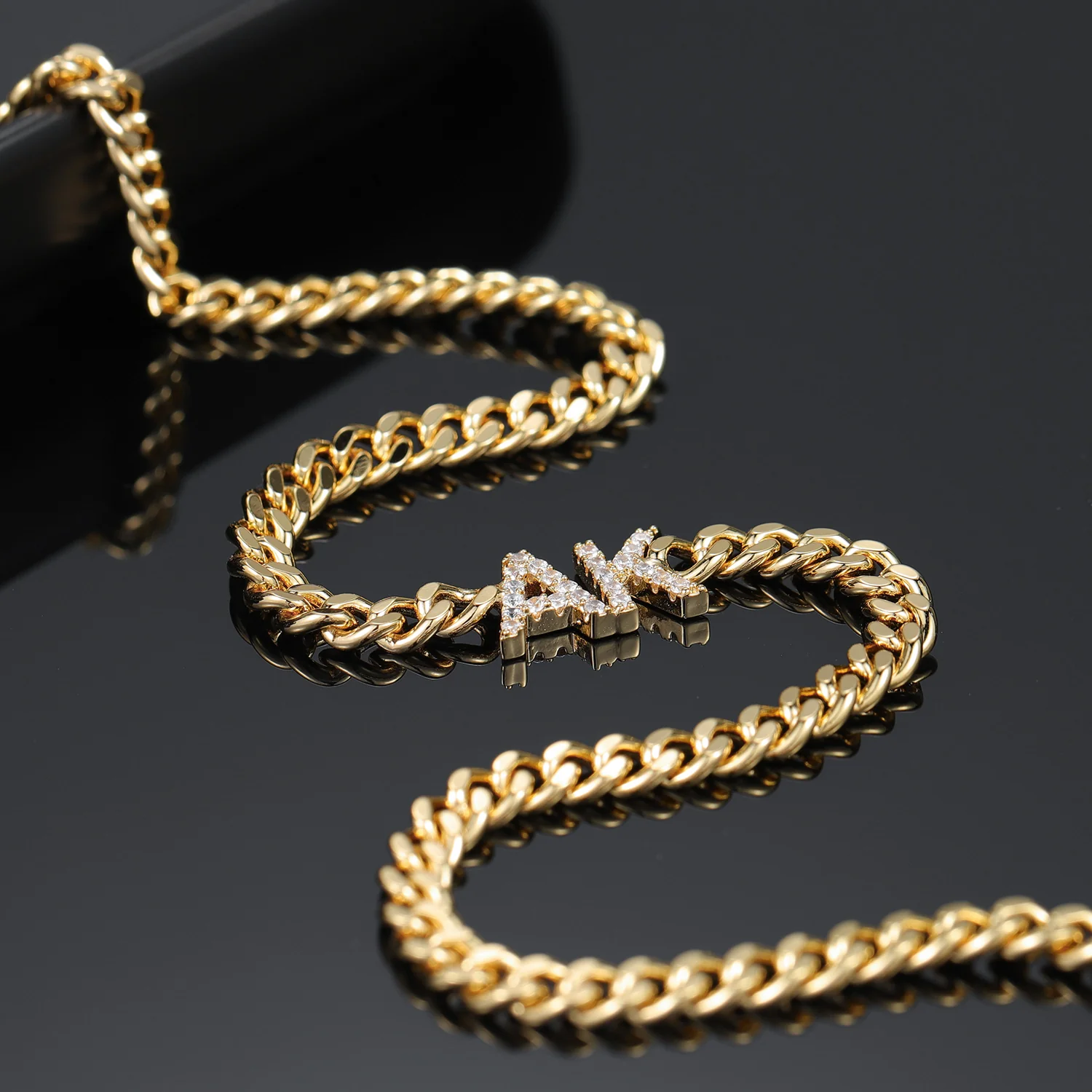 Iced Initials Necklace w/ Cuban Chain - Image 7