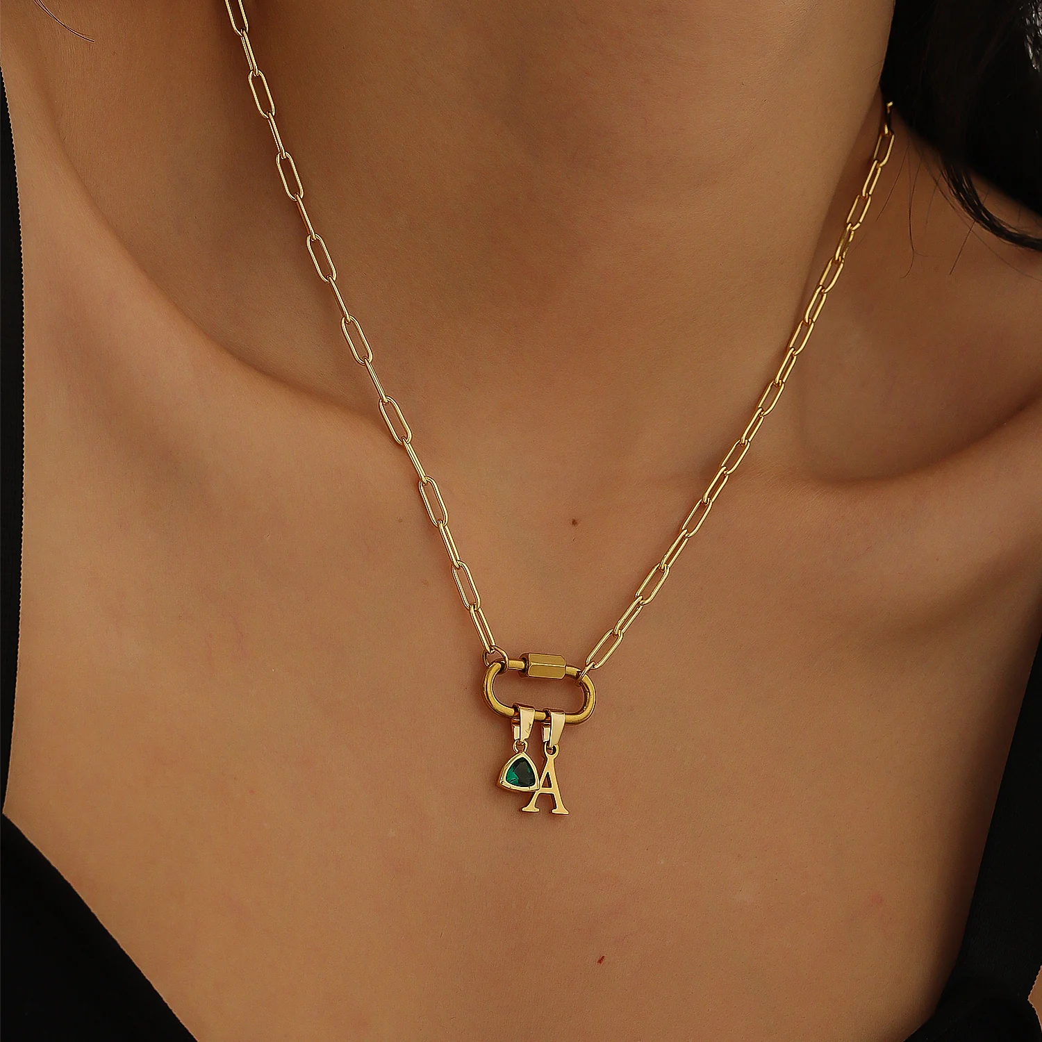 Initial Birthstone w/ Paper Clip Chain - Image 3