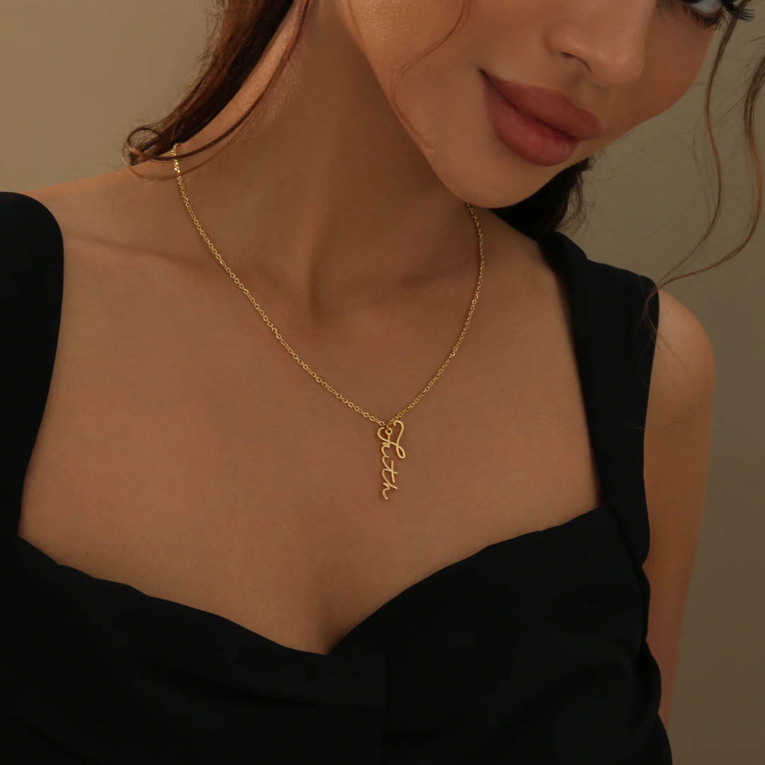 Vertical Script Name Necklace - Image 3